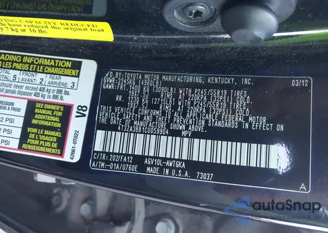 2012 Toyota Venza Le z USA, uszkodzony, nr VIN 4T3ZA3BB1CU059904